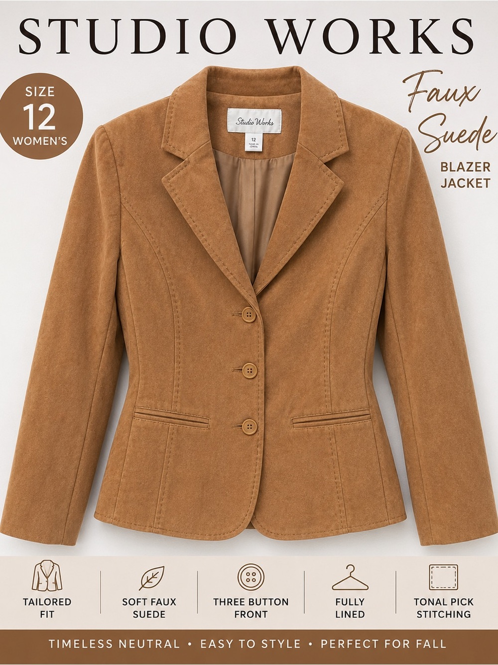 Studio Works Faux Suede Blazer in Tan